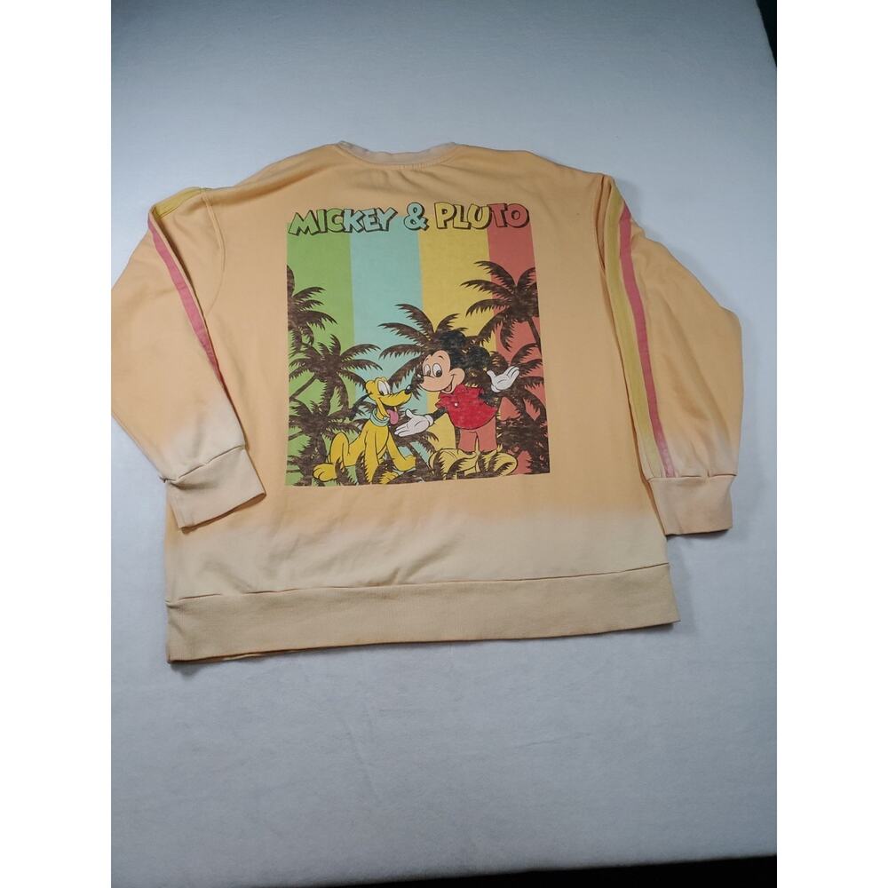 Disney World Mickey and Pluto Pullover Yellow Adult XL Bleach Ombre Read Des